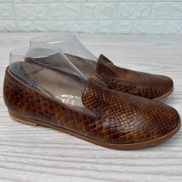 Matt Bernson Viper Gitanes Flat Loafer WMNS 8 Milk Chocolate Snake Print Leather - Picture 1 of 8